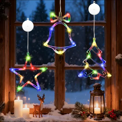 3er-Set LED-Fensterbeleuchtung Weihnachten bunt mit Saugnäpfen