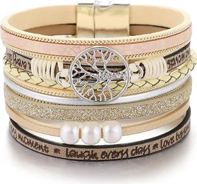 Produktbild von Wickelarmband Lebensbaum Armband für Damen, Wickelarmband mit Perlen, Geschenk Frauen, J0333 Gold