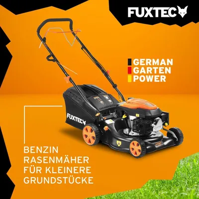 Produktbild von FUXTEC Benzin Rasenmäher | Motormäher mit Antrieb | 3PS Benzinmäher | 430mm Schnittbreite | 146ccm | 27kg | 40L | bis 400m² | FX-RM4346
