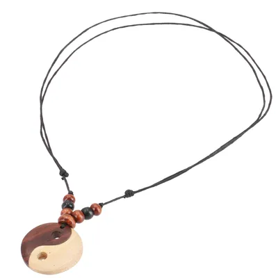 Produktbild von Ethno Holzschmuck, Halskette, Surferkette - Yin Yang, Braun, 3*3*0,5 cm, Ketten & Modeschmuck für den Hals