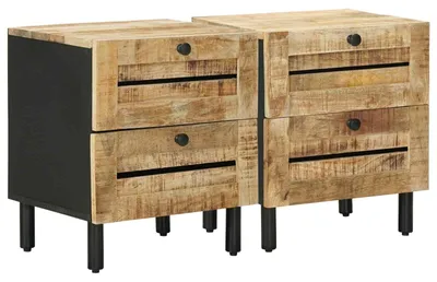 Image de Deux tables de chevet, couleur naturelle, dimensions 40 x 33 x 46 cm, en bois massif de mangue