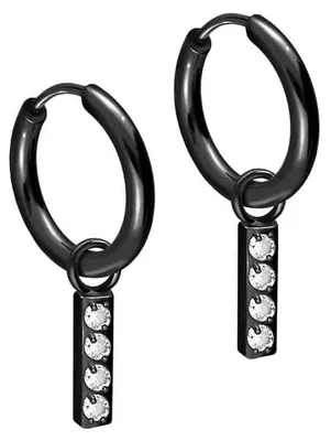 Produktbild von Chirurgenstahl Ohrclicker Creolen KRISTALLBALKEN Schwarz Innendurchmesser: 10mm + Designstärke: 1,6mm