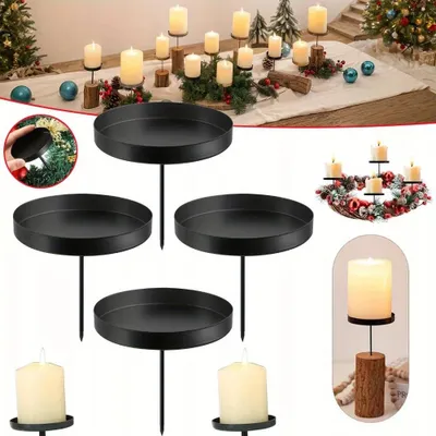 Produktbild von Set mit 4 kranzförmigen Kerzenhaltern - Für Stabkerzen - Weihnachtsdekoration - Schwarz