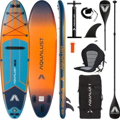 Produktbild von AQUALUST 10.6 iSUP Board Stand Up Paddle Surfboard aufblasbar Komplettset 320cm SUP Board - Inhalt: Boardset+Kajakpaddel+Deluxe-Sitz