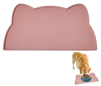 Produktbild von Futterunterlage für Katzen und Hunde aus Silikon mit erhöhtem Rand, rutschfest und wasserdicht für den Boden, leicht zu reinigen und platzsparend zu verstauen,Pink