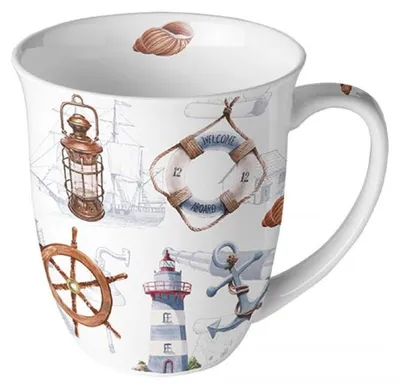 Immagine prodotto di Omgoods - Tazza da caffè marittima in porcellana fine, capacità 0,4 litri