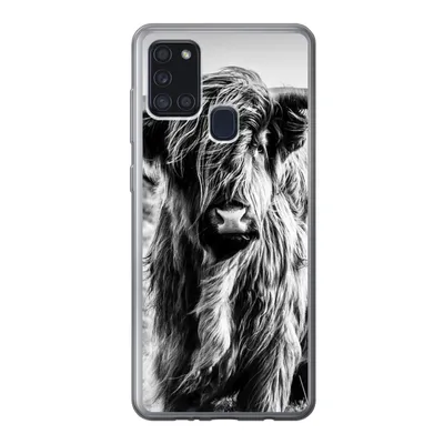 Produktbild von MuchoWow® Handyhülle Schutzhülle Hülle für Samsung Galaxy A21s Schottischer Highlander - Natur - Kuh - Schwarz - Weiß Silikon Softcase Handy Hülle - Hartschale
