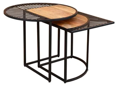 Zdjęcie produktu dla Gilde 2er Set, Beistelltisch, "Farsi", Metall, schwarz, naturfarben, VE 1, L. 60 cm, B. 60 cm, H. 50 cm 42217 4063387422175
