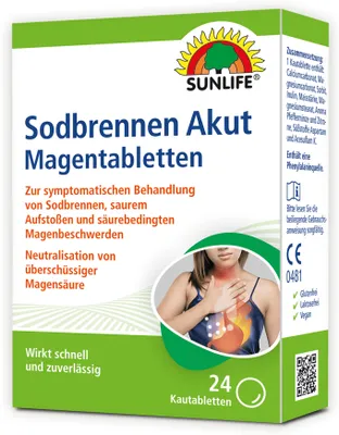 Produktbild von Sunlife Sodbrennen Akut Magentabletten 24 Kautabletten
