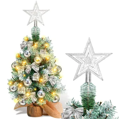 Produktbild von Jopassy 40cm Mini Weihnachtsbaum mit 30 warmweiß LEDs 8 Licht Modi,Tannenbaum mit Stern-Baumspitze und Deko Batterie betrieben,Advent, Weihnachten,Silber