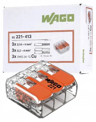 Produktbild von WAGO 221-413 Verbindungsklemme Starre/Flexible Leiter 3x 0,14-4 mm² Hebelklemme 50 Stück