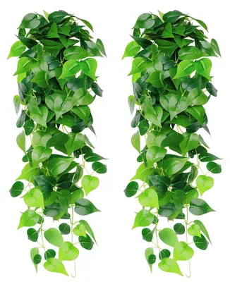 Produktbild von Künstliche Hängepflanze, 2 Stück künstlicher Hängeefeu, künstlicher Efeukranz, hängende Plastikpflanzen, künstlicher Efeu für Hochzeiten, Garten, Hängekörbe und Wanddekoration.