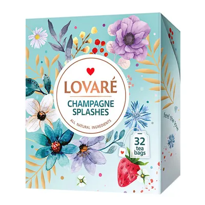 Zdjęcie produktu dla LOVARÉ Champagne Splashes 64 g (32 torebki, czarna i zielona herbata)