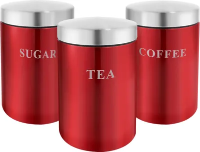 Produktbild von Cheffinger, Set 3 Edelstahl Dosen für Kaffee Tee Zucker Luftdicht, Rot