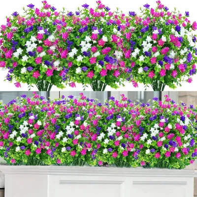 Produktbild von Künstliche Blumen, 12 Bündel künstliche Sträucher, UV-Kunstpflanzen, künstliche Pflanzen für den Außenbereich, künstliche Pflanzen und Blumen für Zuhause, Garten, Hochzeit (3 Farben)