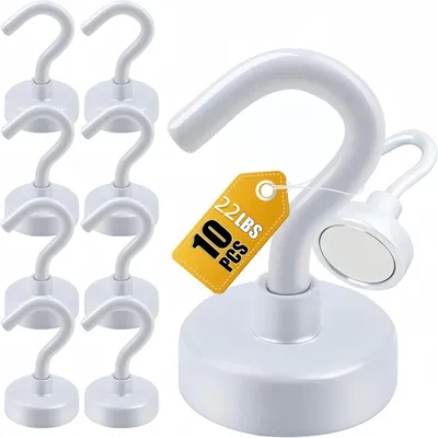 Produktbild von 10 Stücke Magnethaken Haftkraft 22kg Neodym Magnet Hacken Magnethaken Extra Stark, weiß