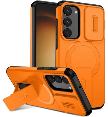 Produktbild von Magnetisch Hülle für Samsung Galaxy S23+, Dual Layer Stoßfest Handyhülle mit Dia Kameraschutz, Verstellbarem Ständer Orange