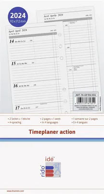 Produktbild von rido/idé 7069916004 Wochenkalendarium Timeplaner action (2024), 2 Seiten = 1 Woche, 93 × 172 mm, 112 Seiten
