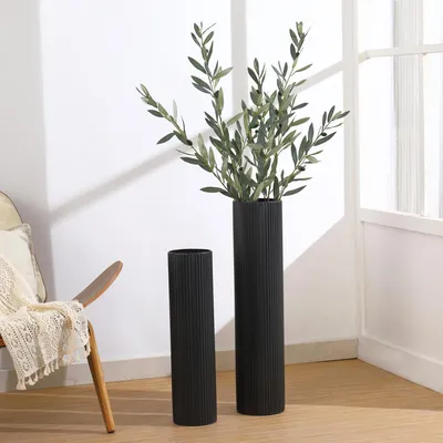 Produktbild von Bodenvasen 2er-Set, groß, Metall, schwarz, für Wohnzimmer