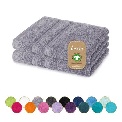 Produktbild von Lavea® Seiftuch 2er Set 30x30 cm, Waschlappen, 100% Baumwolle, Gästehandtücher, saugstark, waschbar, strapazierfähig, Frottierserie Bali - Hellgrau