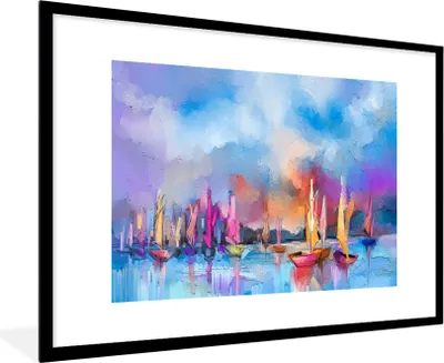 Produktbild von MuchoWow® Gerahmtes Poster Ölgemälde - Boot 90x60 cm - Poster mit Schwarzem Bilderrahmen Wandposter Rahmen Foto Bilder - Wanddekoration - Fotos