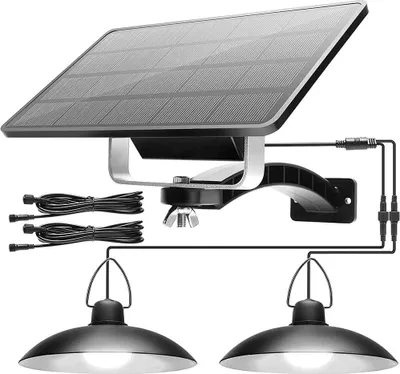 Produktbild von Biały-1 panel słoneczny na 2 lampy-DDP LED czujnik światła słonecznego lampa wisząca, IP65 wodoodporne oświetlenie zewnętrzne lampy słoneczne, oświetlenie ogrodowe, oświetlenie wiszące na zewnątrz sklep podwórko,