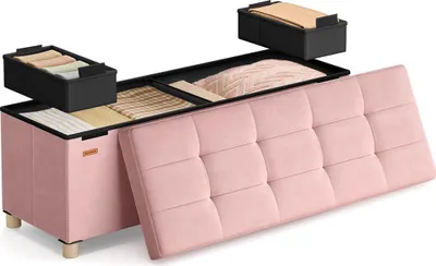 Produktbild von Samt-Aufbewahrungsbank – Fußhocker mit Stauraum – 112 l – 38 x 110 x 40 cm – Rosa