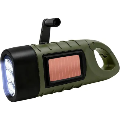 Produktbild von Solar Taschenlampe Handkurbel mit Karabiner, Tragbar LED Notfall-Licht, 3 LED, Mini Kurbeltaschenlampe  Wiederaufladbare für Camping, Wandern