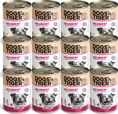 Produktbild von Dogs’n Tiger Adult Premium Hundefutter, Abendbrot, Nassfutter, Getreidefrei, Lamm, Pastinake & Gesund-Kräuterpaket, 12x400g