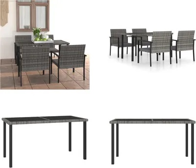Produktbild von vidaXL 5 tlg. Garten Essgruppe Poly Rattan Grau - Garten-Essgruppe - Garten-Essgruppen - Sitzgruppe - Sitzgruppen