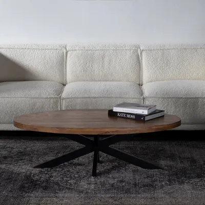 Productafbeelding van Salontafel Mansour Ovaal Bruin 130cm - Giga Meubel