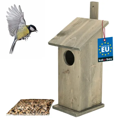 Zdjęcie produktu dla Budka Lęgowa dla Ptaków 35 X 11,5 cm Drewniany Domek dla Ptaków Sikorki Szpaki Karmnik Karma Pokarm 0,5 KG
