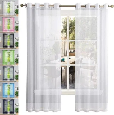 Image de Rideau voile transparent - Voile décoratif - Avec tringle - 120 x 265 cm - Blanc