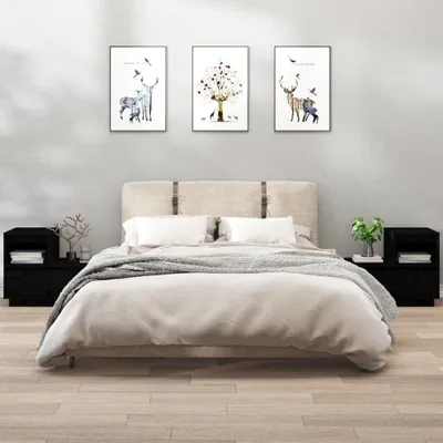 Produktbild von vidaXL Nachttische 2 Stk. Schwarz 60x34x51 cm Massivholz Kiefer