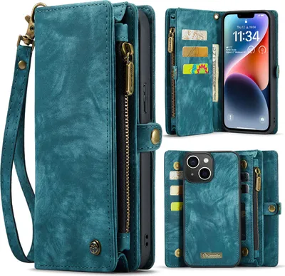 Produktbild von Caseme Handy Tasche für iPhone 15 Plus - Schutzhülle Geldbeutel + Etui KlappHülle Kunstleder - Blau
