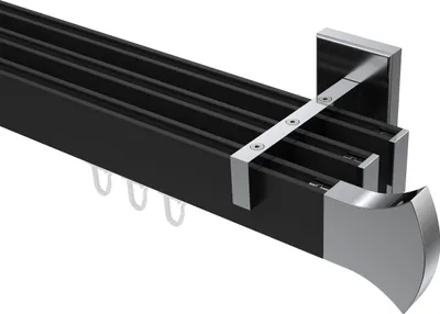 Produktbild von Interdeco Innenlaufstange / Gardinenstange mit Innenlauf Schwarz / Chrom, Typ Smartline Conex (Rundung), 14x35 mm 3-läufig, 280 cm