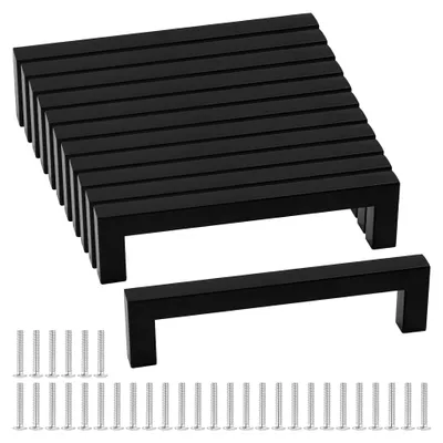 Produktbild von 12 Metallgriffe Schwarz für Schränke, Edelstahl Möbelgriffe mit 160mm Lochabstand