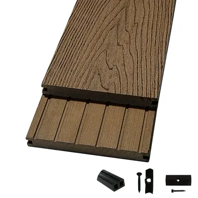 Produktbild von Woodstore24 WoodoMalta Komplettset 2,4 m - braun - 40 m² - Terrassendiele - Massivdiele - Rutsch- & Wetterfest - Breite: 146 mm, Stärke: 18 mm