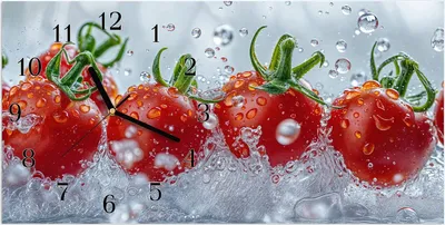 Produktbild von Wanduhr aus Glas mit Motiv Wassertomaten- 60 x 30 cm - inkl. Aufhängesystem
