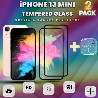 Zdjęcie produktu dla 2-pak iPhone 13 Mini Szkło ochronne na ekran & 1-pak ochrona obiektywu - Szkło hartowane 9H - Super jakość 3D