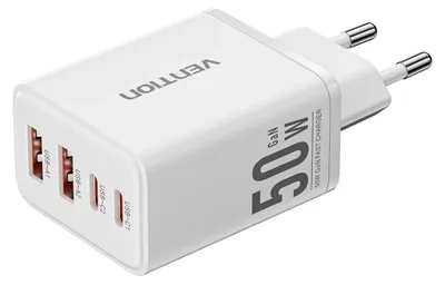Produktbild von USB-Netzteil Vention, 30 W, 2 x USB-C (30 W/20 W), 2 x USB-A (18 W/18 W), GaN, Schnellladen, Weiß