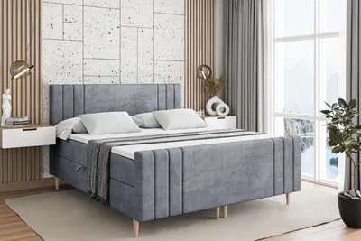 Produktbild von ALTDECOR Boxspringbett mit Holz Füßen, Matratze und Lattenrost, Topper, Fußteil, Polsterbett mit Bettkasten, Bett mit Stauraum H3-Matratze, Doppelbett - IDRIKO-FD-Z - 160x200 - Grau Casablanca