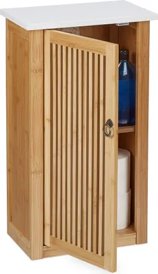 Obrázek produktu pro Relaxdays koupelnová skříňka, závěsná skříňka s policí, VxŠxH: 60x34,5x21 cm, nástěnná skříňka, bambus a MDF, přírodní/bílá