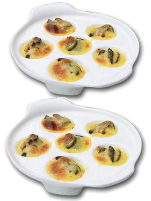 Escargot-Teller, 6 Mulden, Porzellan, Weiß, 2er-Set