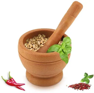 Immagine prodotto di Pestello e mortaio in granito per l'aglio - Pratico utensile da cucina (in legno)