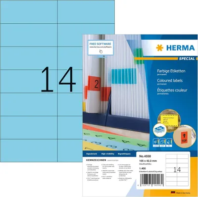 Image de Herma SPECIAL Étiquettes de couleur A4 105x42,3 mm bleu adhésif permanent