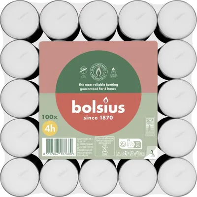 Produktbild von Bolsius Teelichte 100er Flatpack 4 Stunden weiß