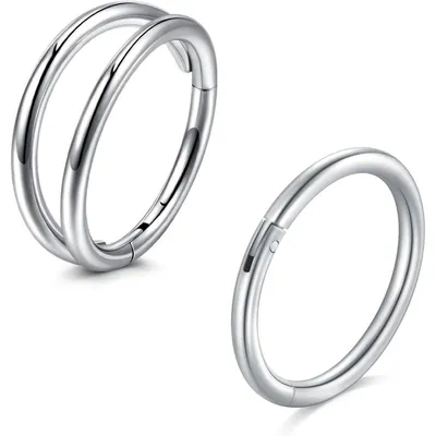 Obrázok produktu pre Piercingový kruh, 16G/18G, zapínaný, septum, z chirurgickej ocele 316L, pre piercing ucha (conch/helix), 2 kusy, strieborná farba, priemer 10 mm