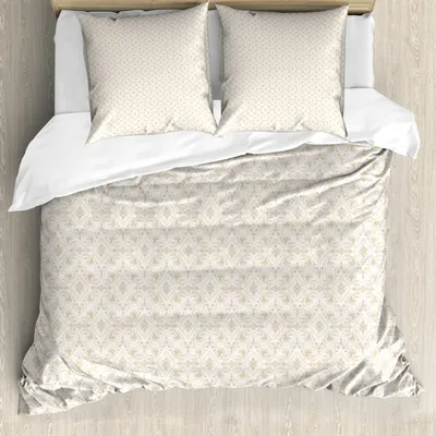 Obrázek produktu pro ABAKUHAUS Damaskové povlečení, klasický damask v vybledlých barvách, retro styl s tradičními designovými prvky, 155 x 220 cm + 80 x 80 cm, krémově hnědá