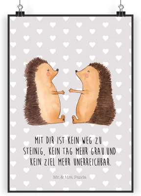 Produktbild von Mr. & Mrs. Panda Bild Igel Liebe DIN A3 - Grau Pastell - Geschenk, drucke, Plakat, Partner, Wanddekoration, Hochzeit, Wandbild, wanddeko, Freundin, Hochzeitstag